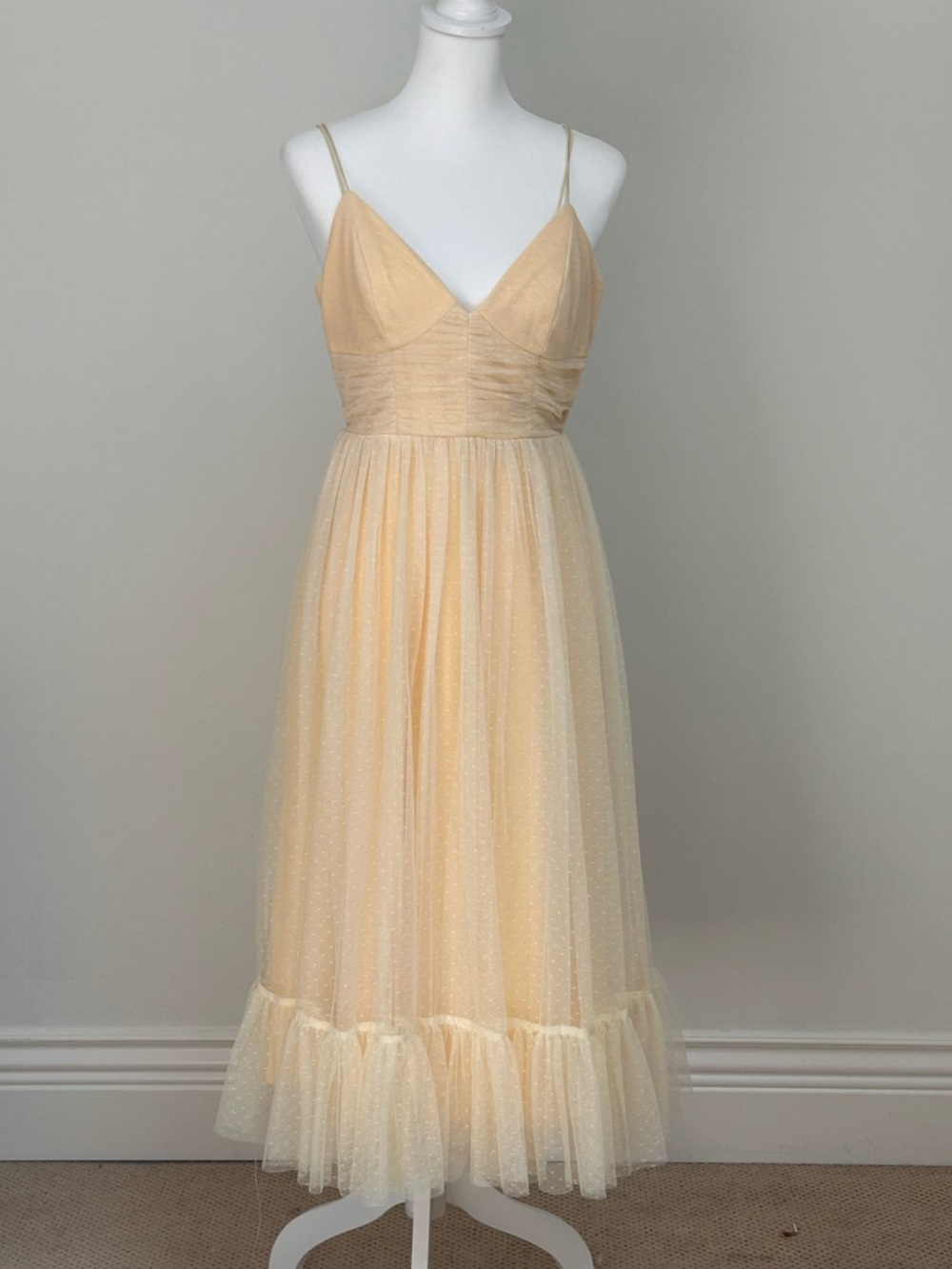 ASOS Light Yellow Spaghetti-Strap Tulle Midi Dress